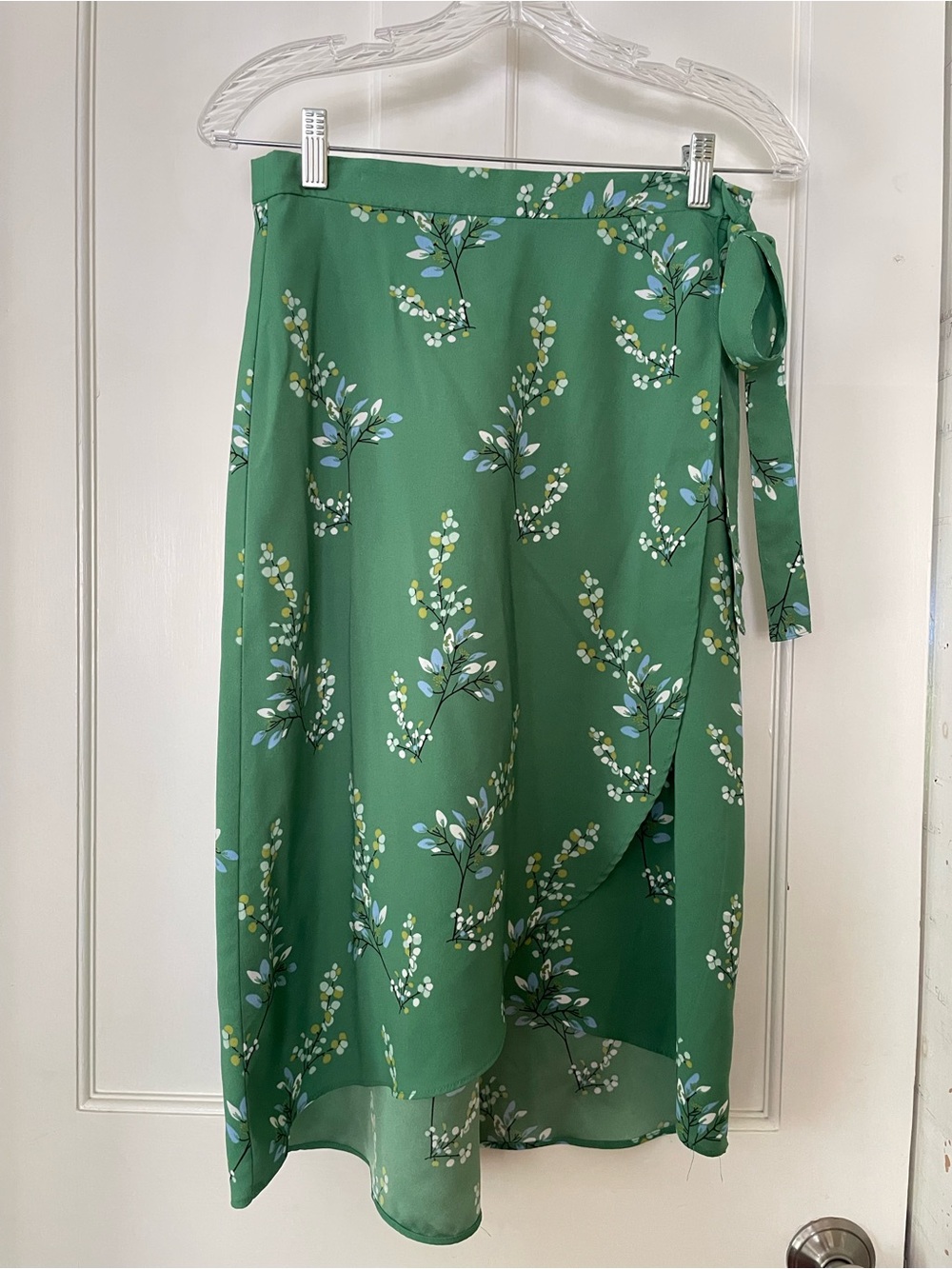 LOFT Green Floral Wrap Midi Skirt